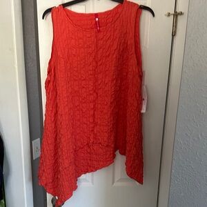 Ic collection by Connie K Crinkle Sleeveless Tank Top in Coral Red/ orange